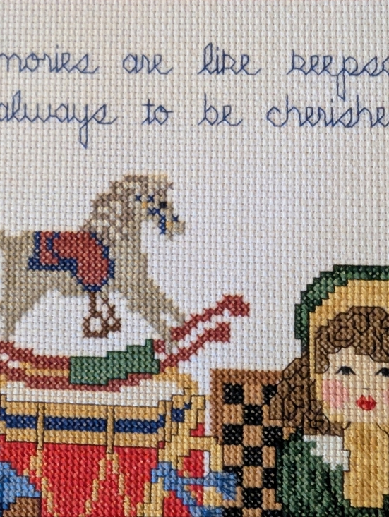 Cross-stitched Framed Toy Themed Child's Nursery Playroom Bedroom Wood Frame 15" - Picture 8 of 9